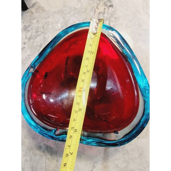 Vintage MCM Murano Glass Ashtray Blue Red Beautiful Heavy! - Picture 5 of 6